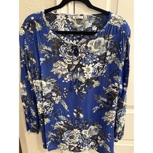 Masai Copenhagen Women's Tunic, Large Long Sleeve Blue Print. Size‎ L.